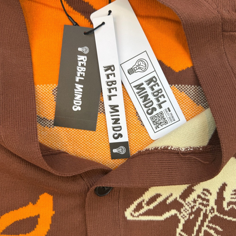 Rebel Minds Cardigan Mens Small Brown Orange Graffiti Cherub Angel Streetwear - Picture 5 of 7